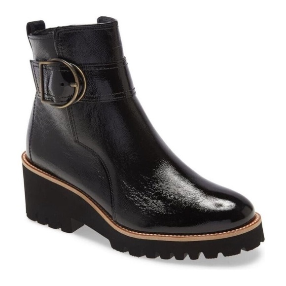 Paul Green Shoes - Paul Green Dynamic Boots Black Crinkled Patent Leather US 9 Chunky Lugg Sole